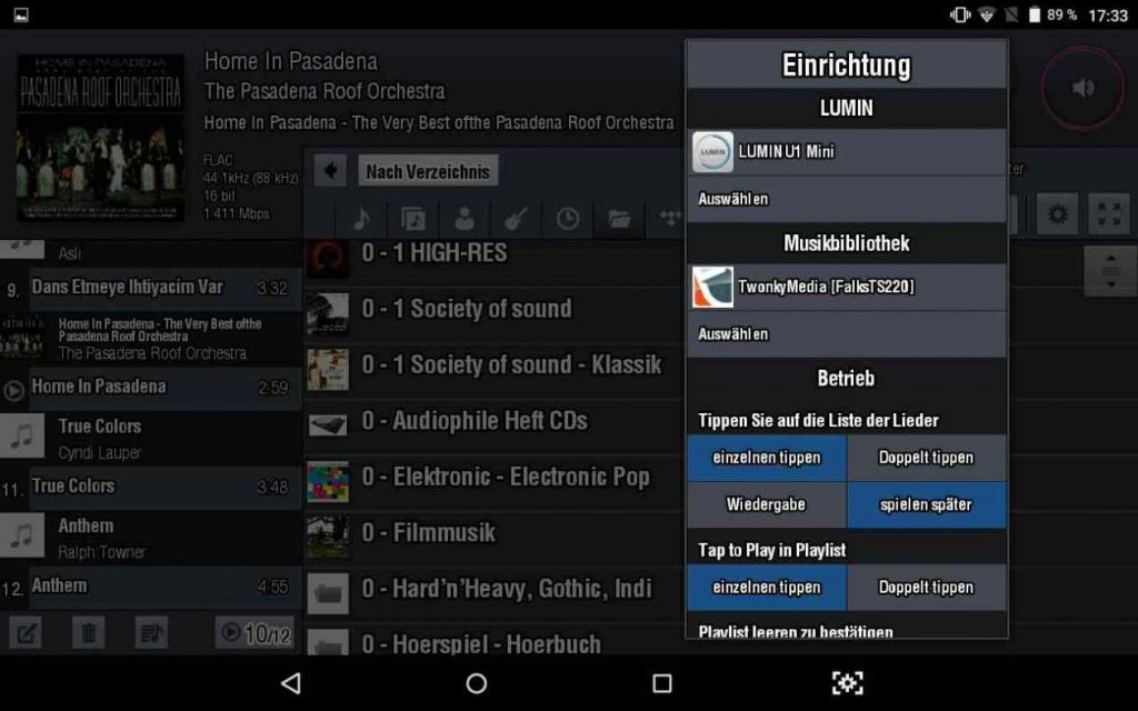 LUMIN APP - Einstellungsmenue (Screenshot)