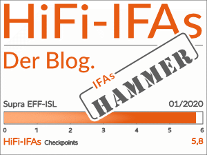 Test Supra Cables EFF-ISL. Testergebnis 5,8 von 6,0 Punkten. IFAs Hammer und Highlight
