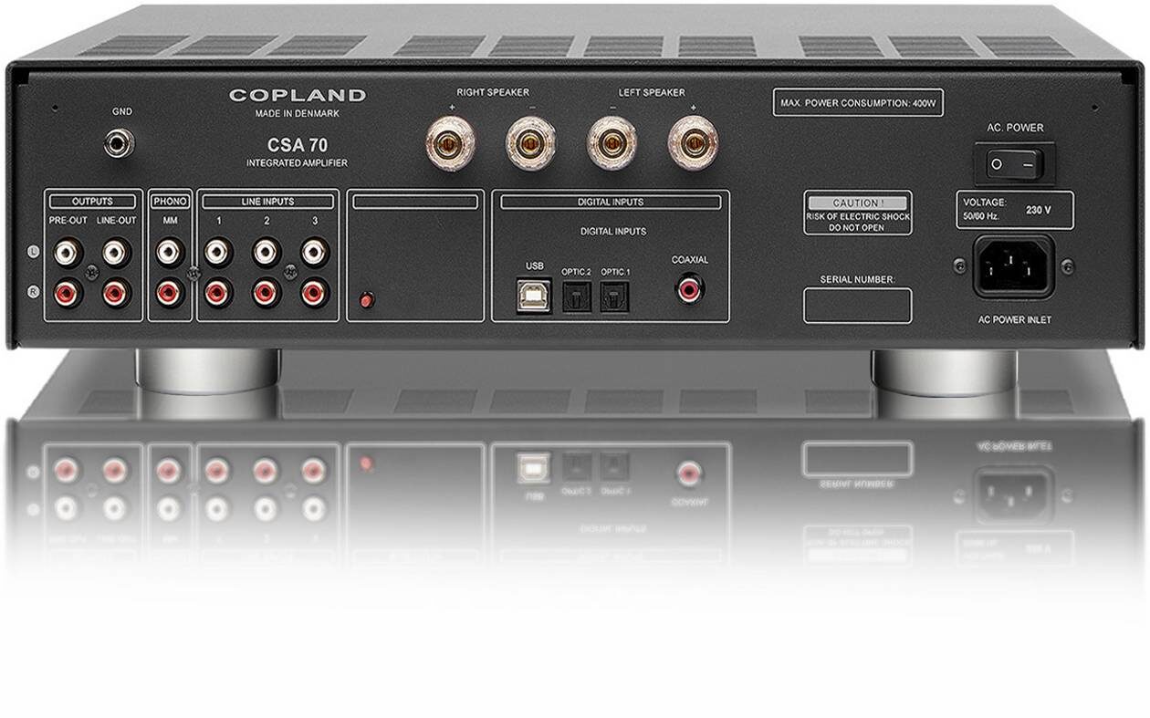 Der neue Vollverstärker Copland CSA70 mit D/A-Wandler und USB-B Anschluss.
